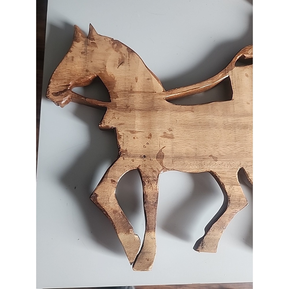 Carved Solid Wood Horse & Carriage Wall Mounted Sculpture - Picture 8 of 8